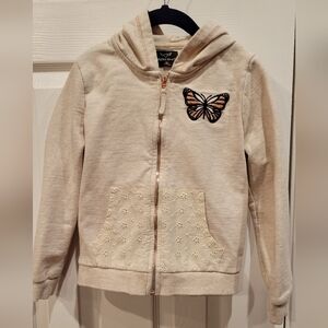 Charming Cream Hoodie with Butterfly Accent